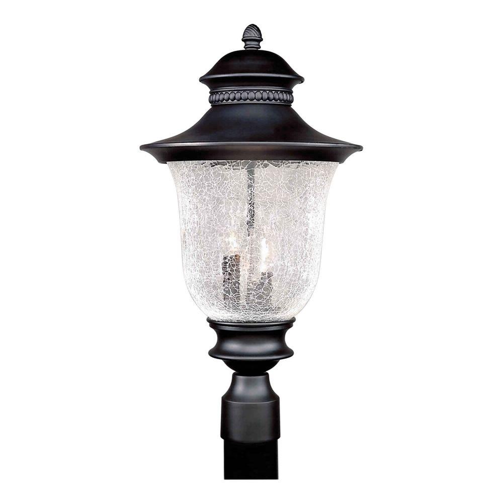 Forte Lighting 3-Light Black Outdoor Post Light with Clear Crackle