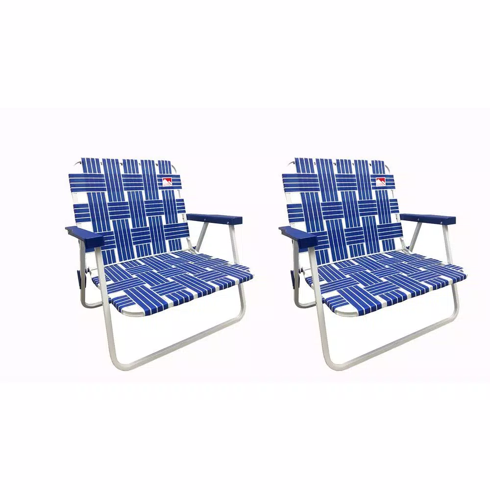 Photo 1 of Blue Low Profile Reinforced Steel Powder Coated Webbed Folding Lawn/Camp/Beach Chair (2-Pack)