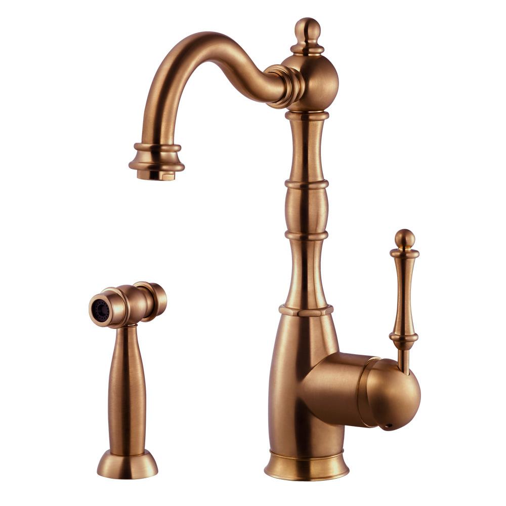 Houzer Regal Traditional Single Handle Standard Kitchen Faucet With Sidespray And Ceradox Technology In Antique Copper Regss 181 Ac The Home Depot