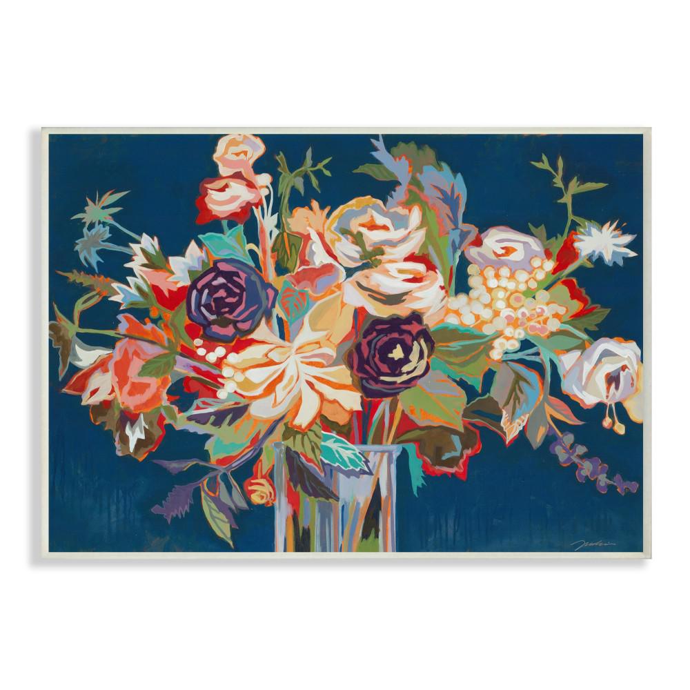 10 In X 15 Bright Flower Vase With Orange Purple And Green On Blue By Artist Third Wall Wood Art