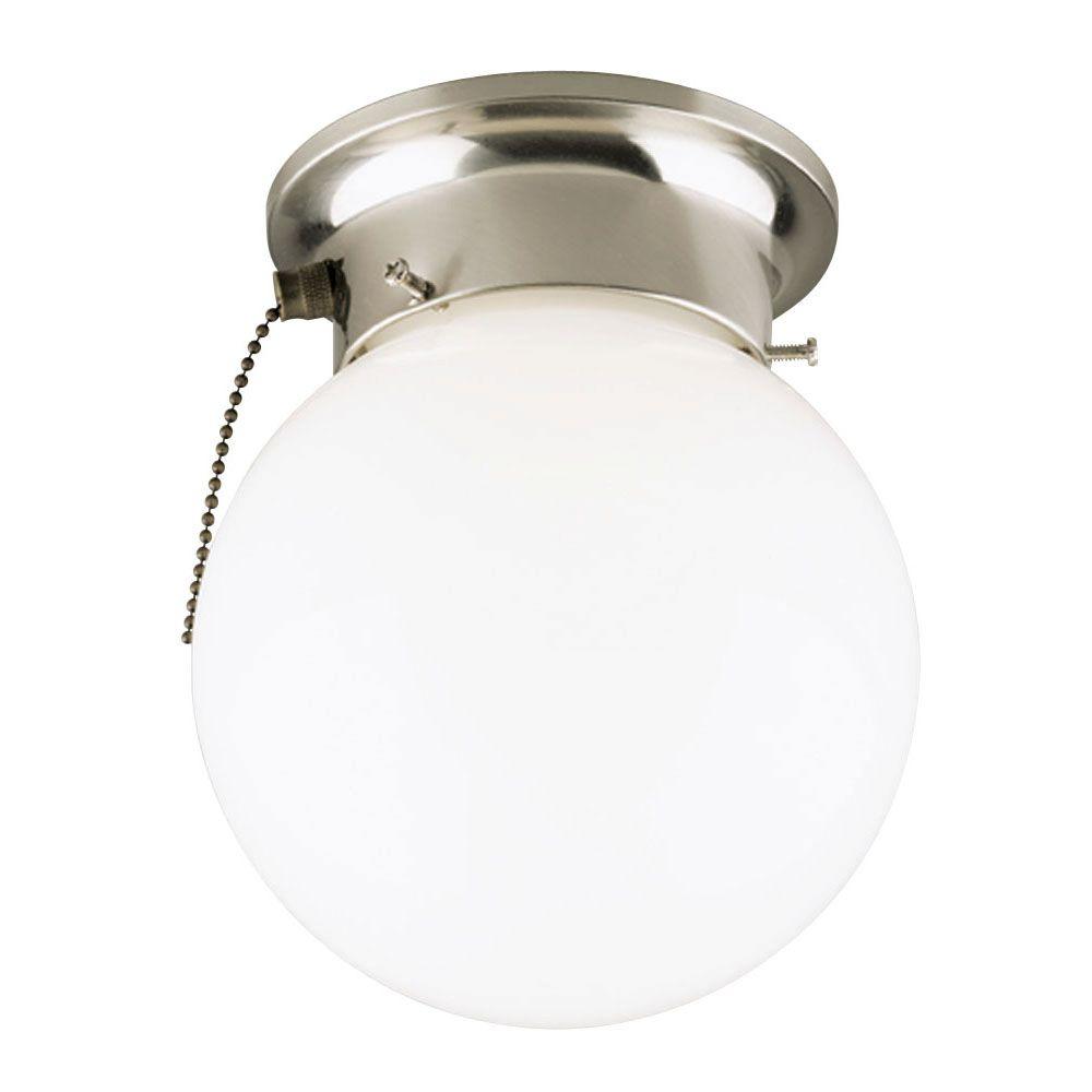 Westinghouse 1 Light Brushed Nickel Interior Ceiling Flushmount With Westinghouse 1 Light Brushed Nickel Interior Ceiling Flushmount With Pull Chain And White Glass Globe 6720800 The Home Depot
