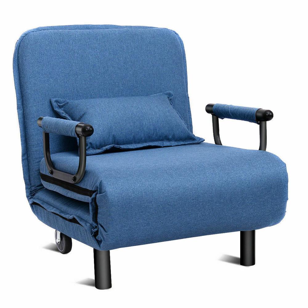 costway convertible sofa bed folding blue arm chair sleeper leisure  recliner lounge couch newhw54759bl  the home depot