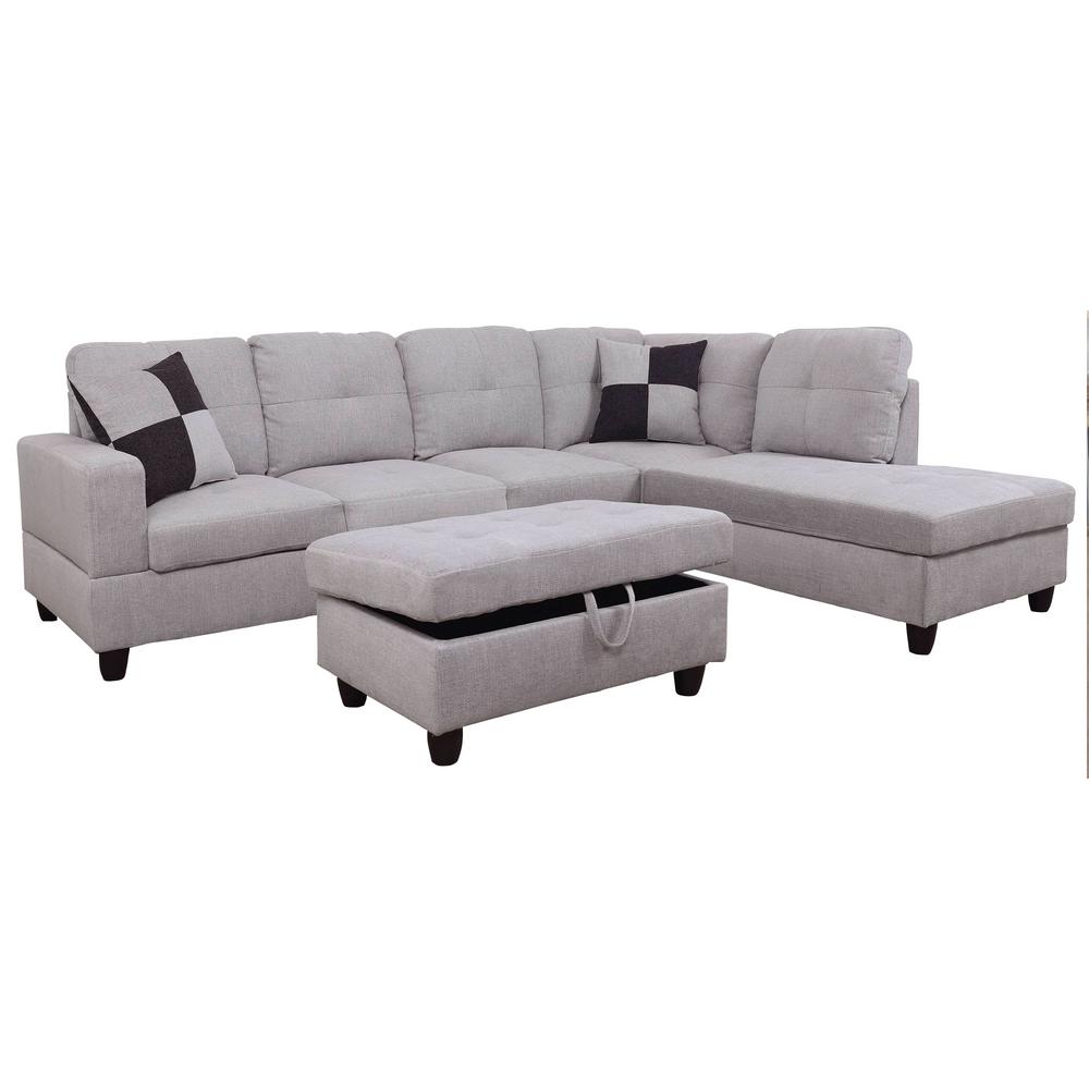 Gray flannelette Right Chaise Sectional with Storage Ottoman F121B ...