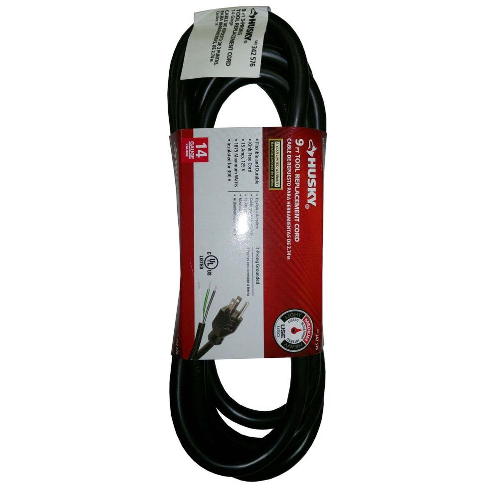 Husky 9 Ft 14 3 Medium Duty Tool Replacement Cord In Black Hd 342 576 The Home Depot