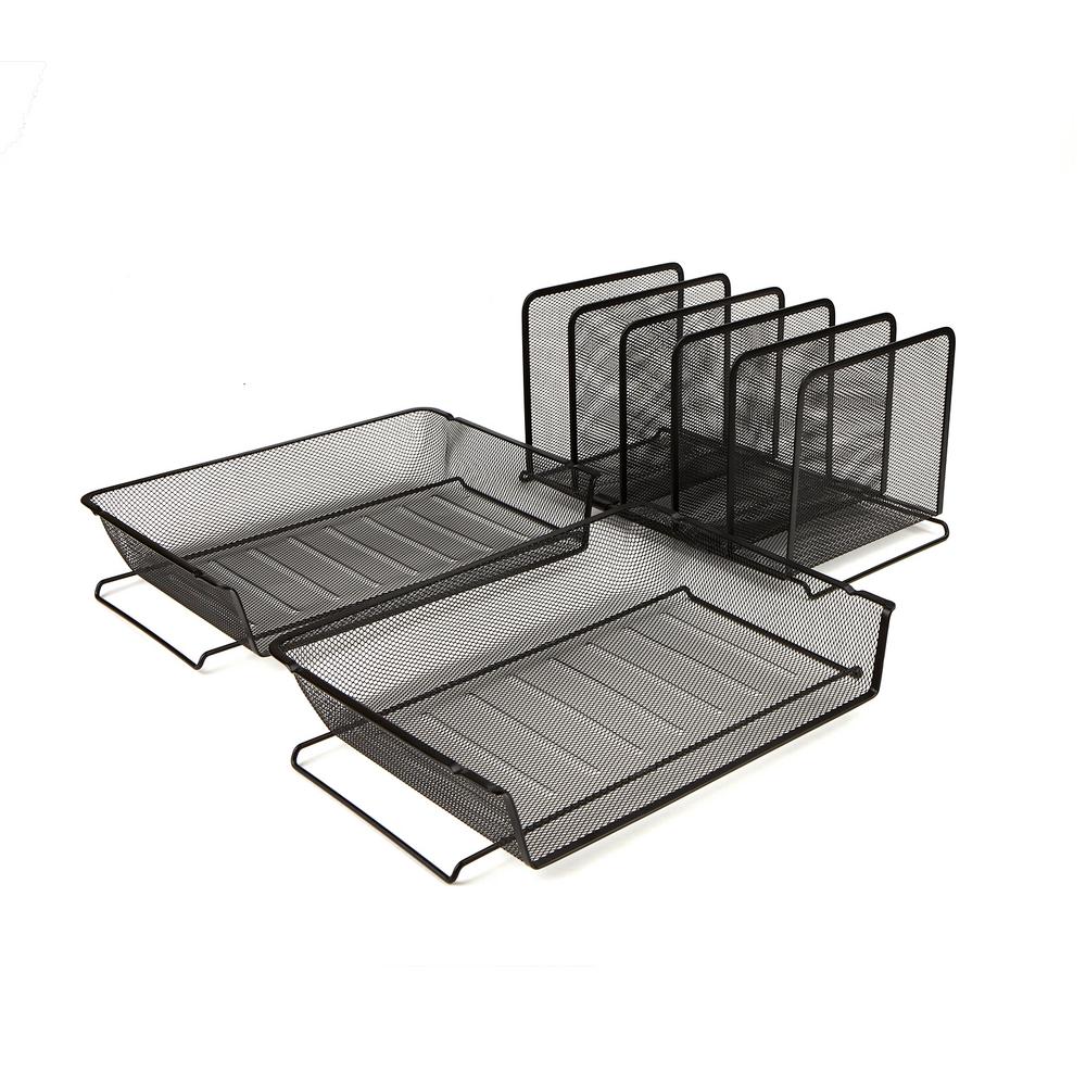 Mind Reader 7 Compartment Metal Mesh Stacking Sorter Black