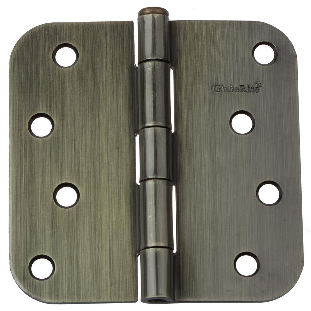 GlideRite 4 inch Antique Brass Steel Door Hinge 5/8 inch Corner Radius with... by GlideRite