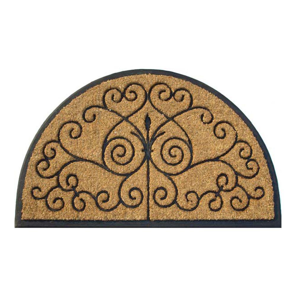 Trafficmaster Half Medallion Natural 23 5 In X 38 5 In Coir And Rubber Door Mat