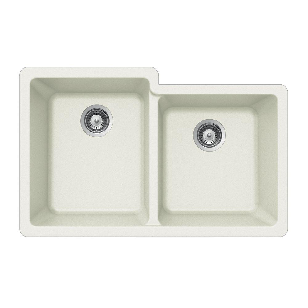 Houzer Quartztone Undermount Composite Granite 33 In Double Bowl Kitchen Sink Cloud