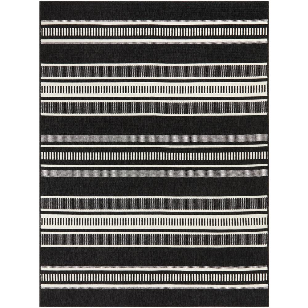 Hampton Bay Multi Stripes Black/White 8 ft. x 10 ft. Striped 