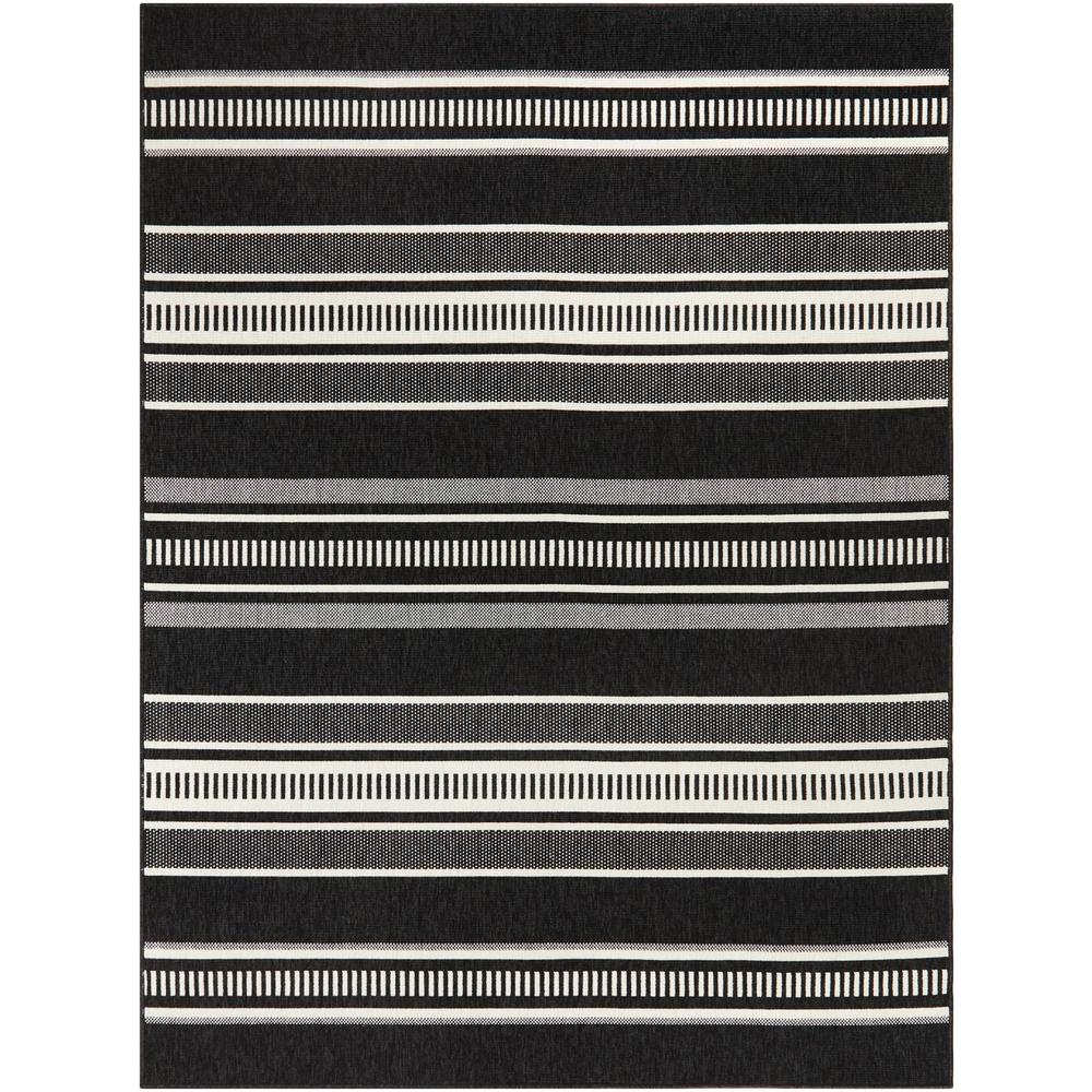 Hampton Bay Multi Stripes Black/White 8 ft. x 10 ft. Striped Indoor