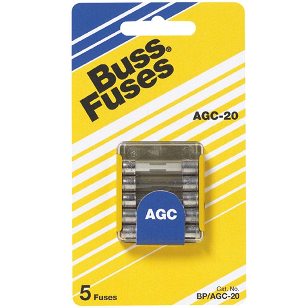 Cooper Bussmann AGC Series 20 Amp Silver Glass-Tube Fuses (5-Pack)-BP ...