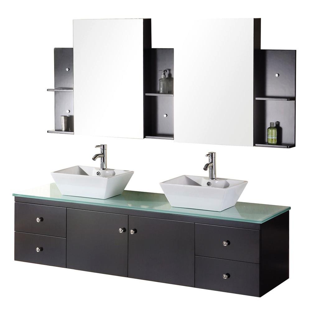 Design Element Portland 61 in. W x 22 in. D Vanity in Espresso with Glass Vanity Top and Mirror 