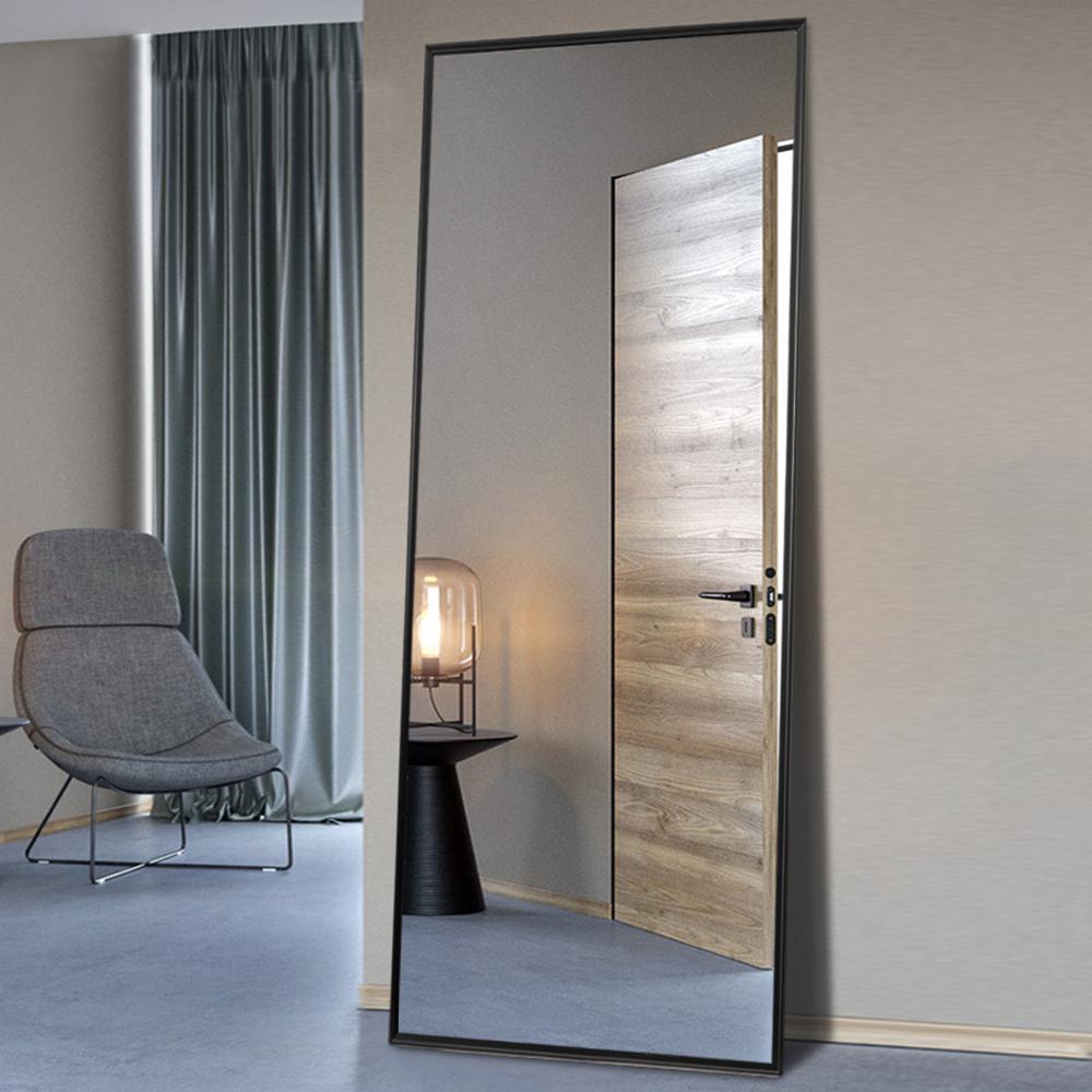 Neutype Black Aluminum Alloy Thin Frame Full Length Floor Mirror