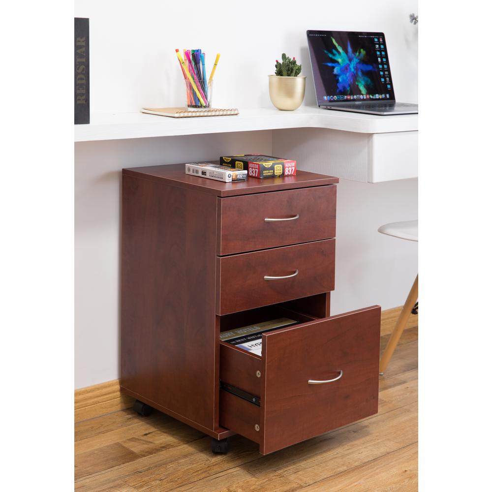 Basicwise Office Cherry File Cabinet 3 Drawer Chest With Rolling Casters Qi003678c The Home Depot