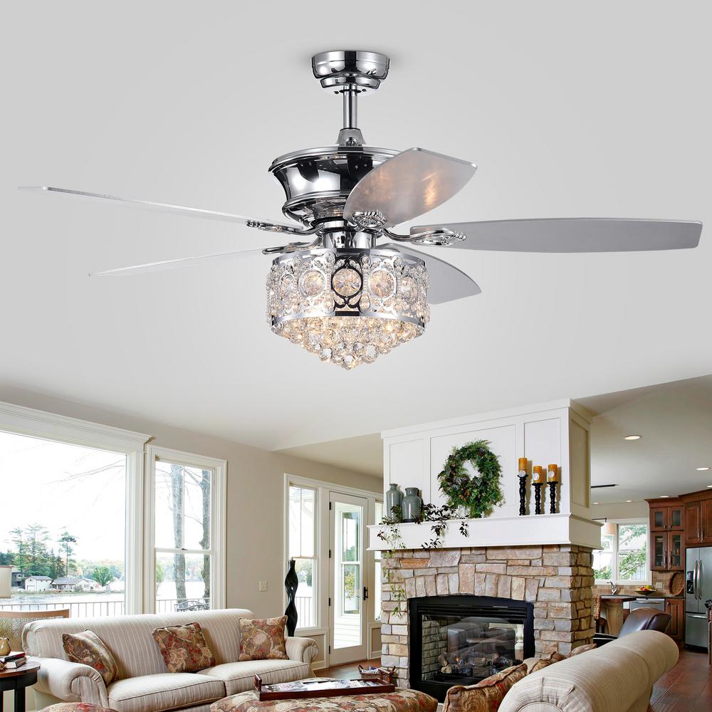 Warehouse Of Tiffany Hasna 52 In Indoor Chrome Remote Controlled Ceiling Fan With Light Kit