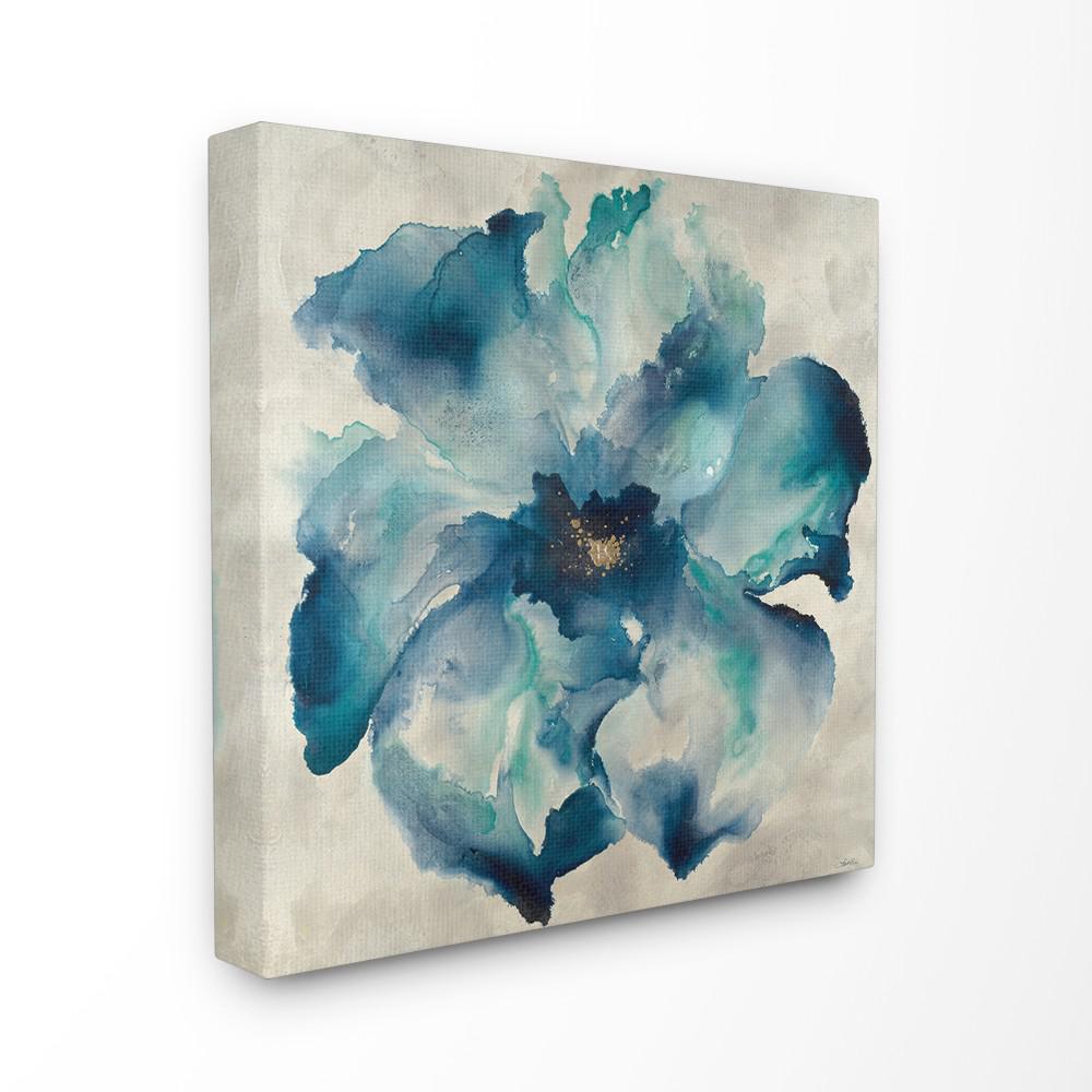 24 In X 24 In Dark Misty Blue Watercolor Flower Painting By Artist Third And Wall Canvas Wall Art