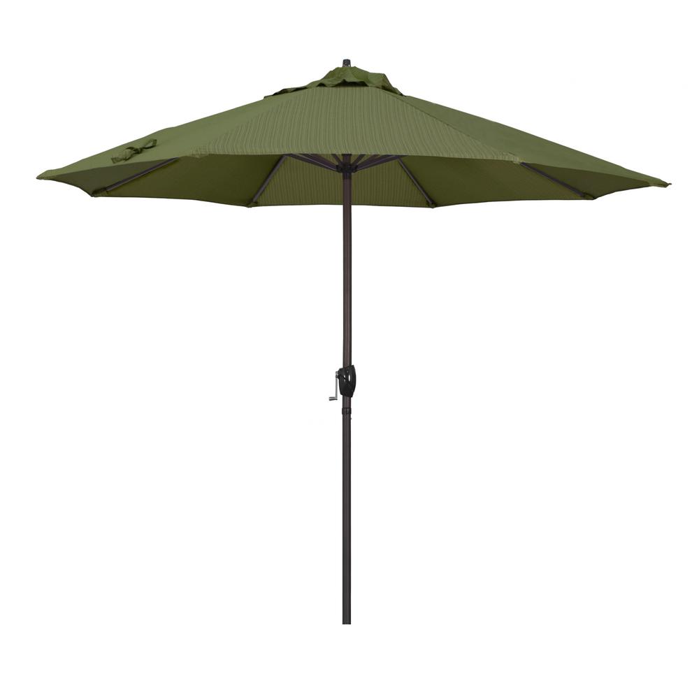 California Umbrella 9 Ft Bronze Aluminum Market Patio Umbrella Auto Tilt Crank Lift In Terrace Fern Olefin Ata908117 Fd11 The Home Depot