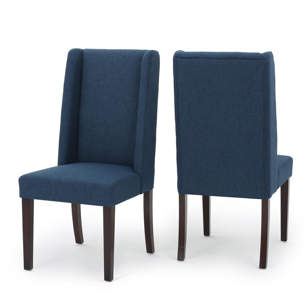 Noble House Braelynn Navy Blue Fabric Wing Back Dining Chair