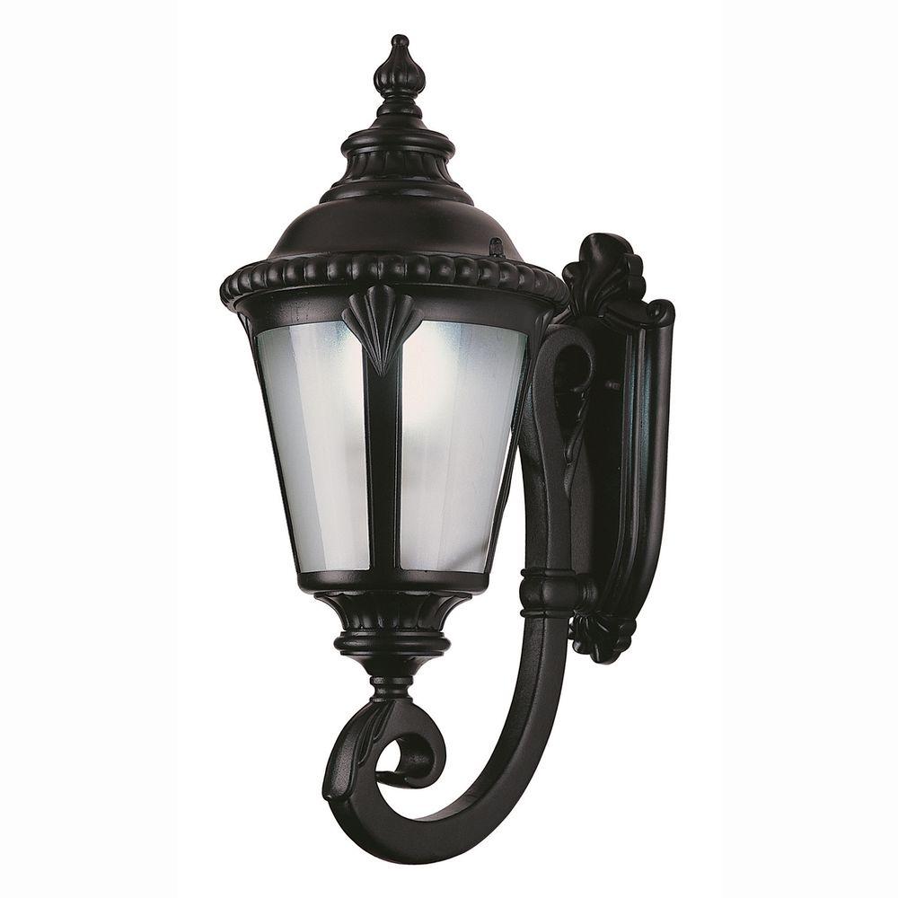 Black Hardwired Bel Air Lighting Outdoor Wall Mounted 1 Light Black Outdoor Energy Saving Coach Lantern With Frosted Glass