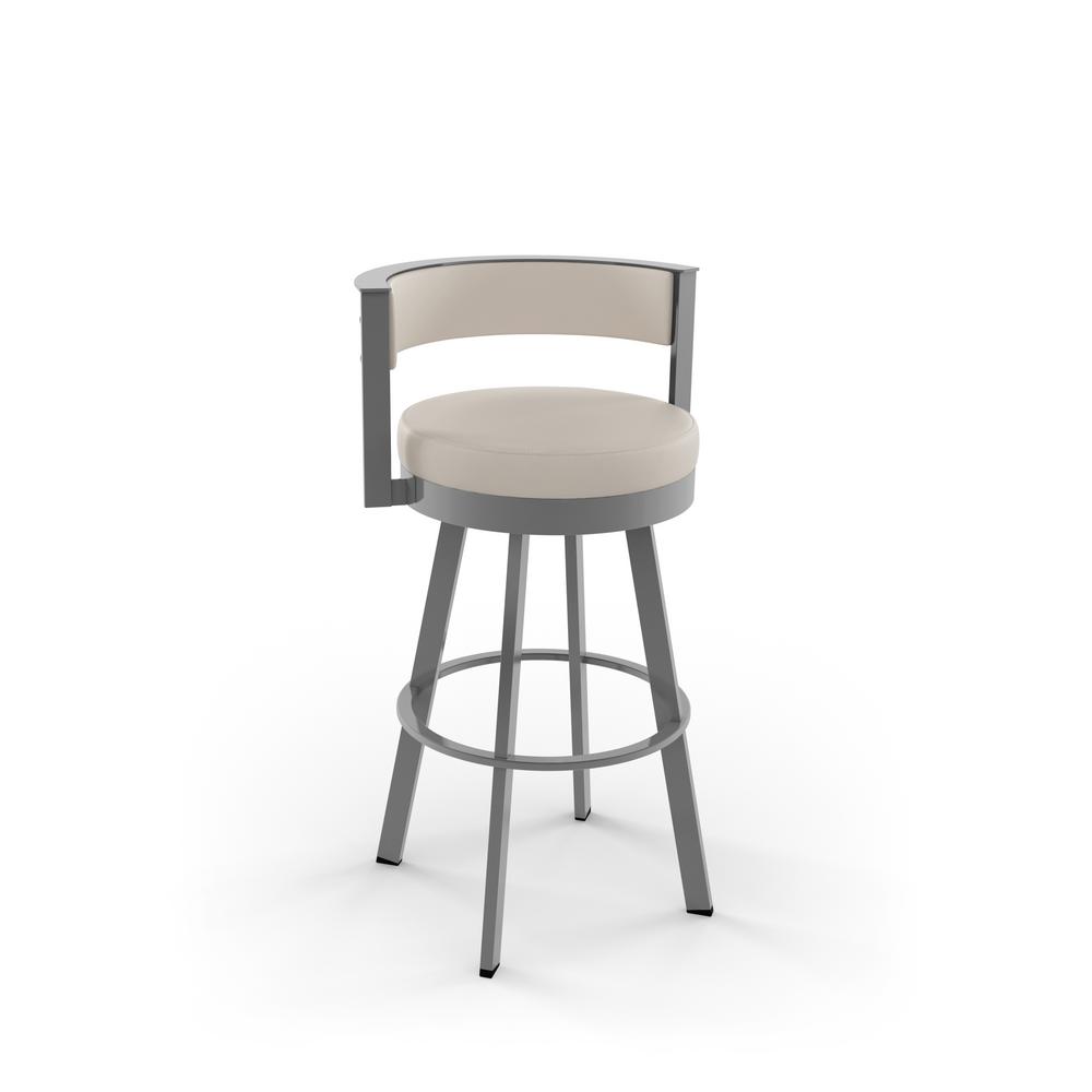 Amisco Browser 26 In Cream Faux Leather Glossy Grey Metal Swivel Cream Faux Leather Glossy Grey