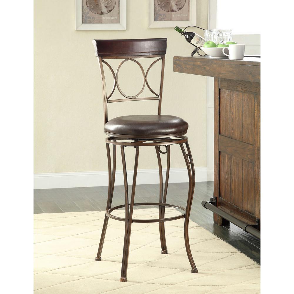 Linon Home Decor Circles Back 30 In Brown Swivel Cushioned Bar Stool 02731mtl 01 Kd U The Home Depot