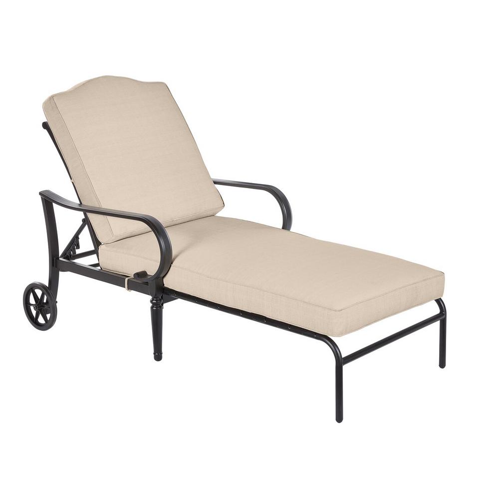 Hampton Bay Laurel Oaks Brown Steel Outdoor Patio Chaise Lounge with Sunbrella Beige Tan