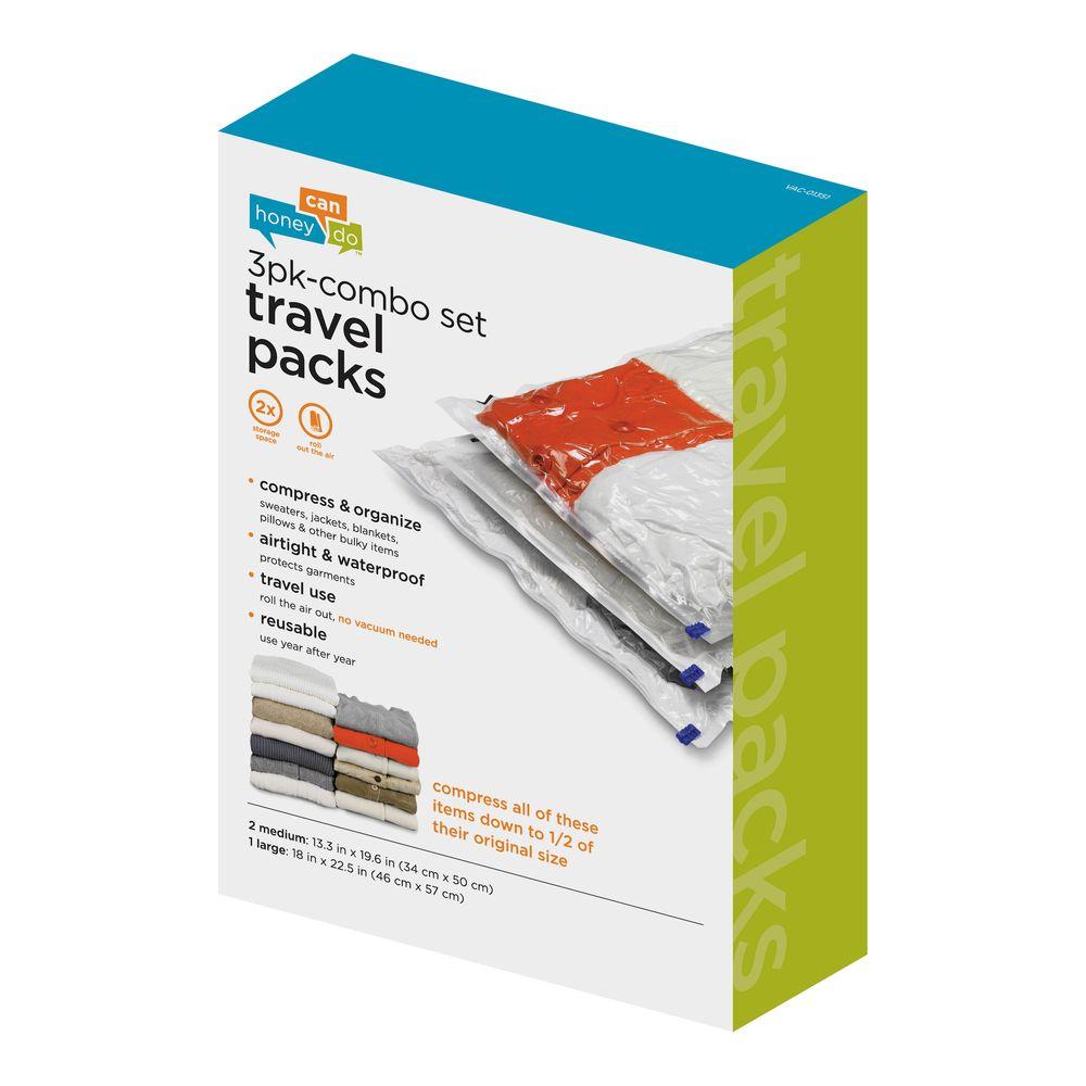 Honey Can Do 3 Pack Super Travel Combo Vacuum Storage Bags 2 Medium 1 Large