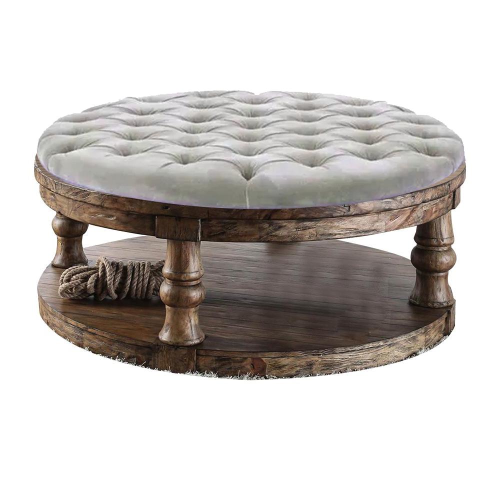 William S Home Furnishing Mika 49 In Antique Oak Large Round Wood Coffee Table With Storage Cm4424a F C The Home Depot