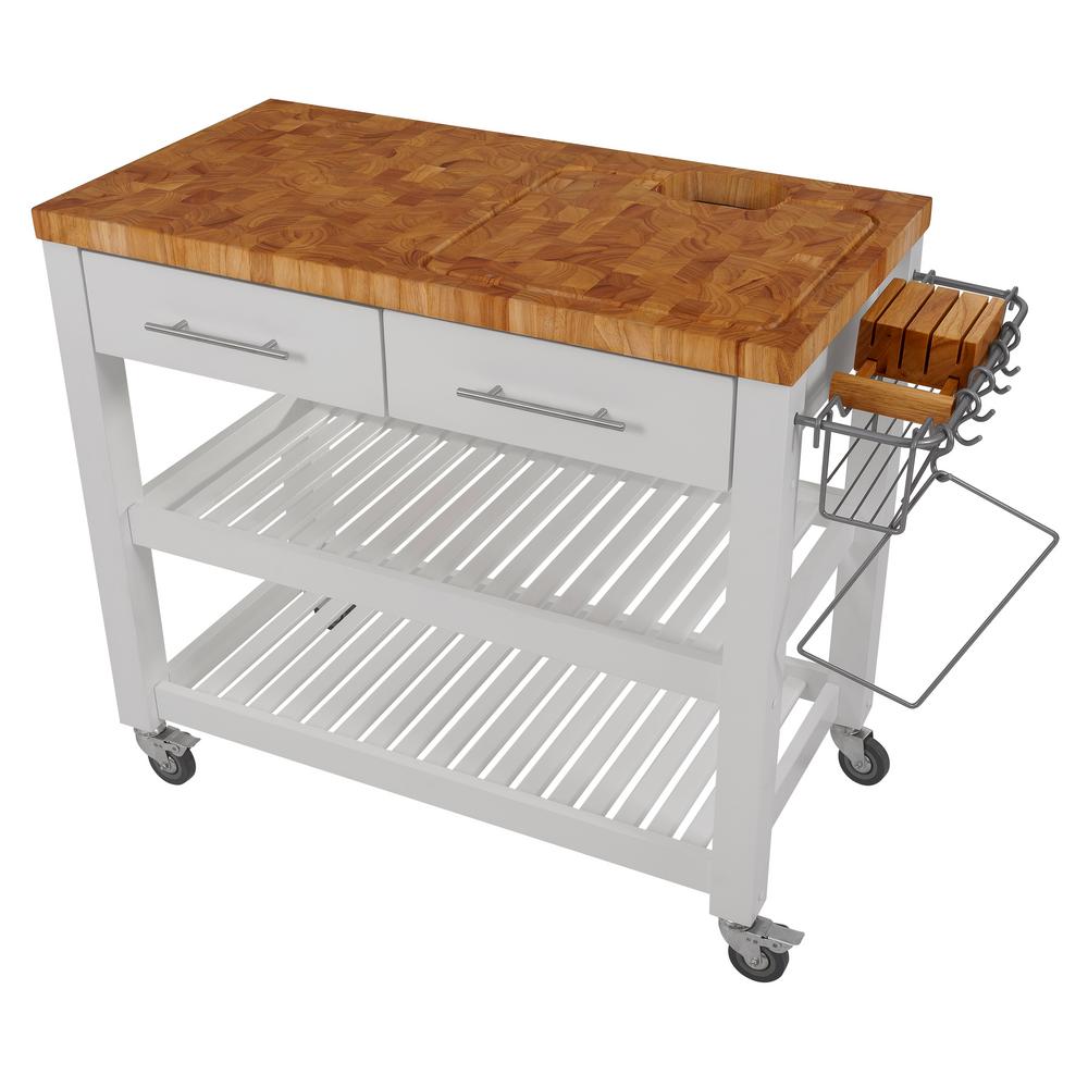 Chris And Chris Pro Chef White Kitchen Cart With Chop And Drop System Jet7750 The Home Depot