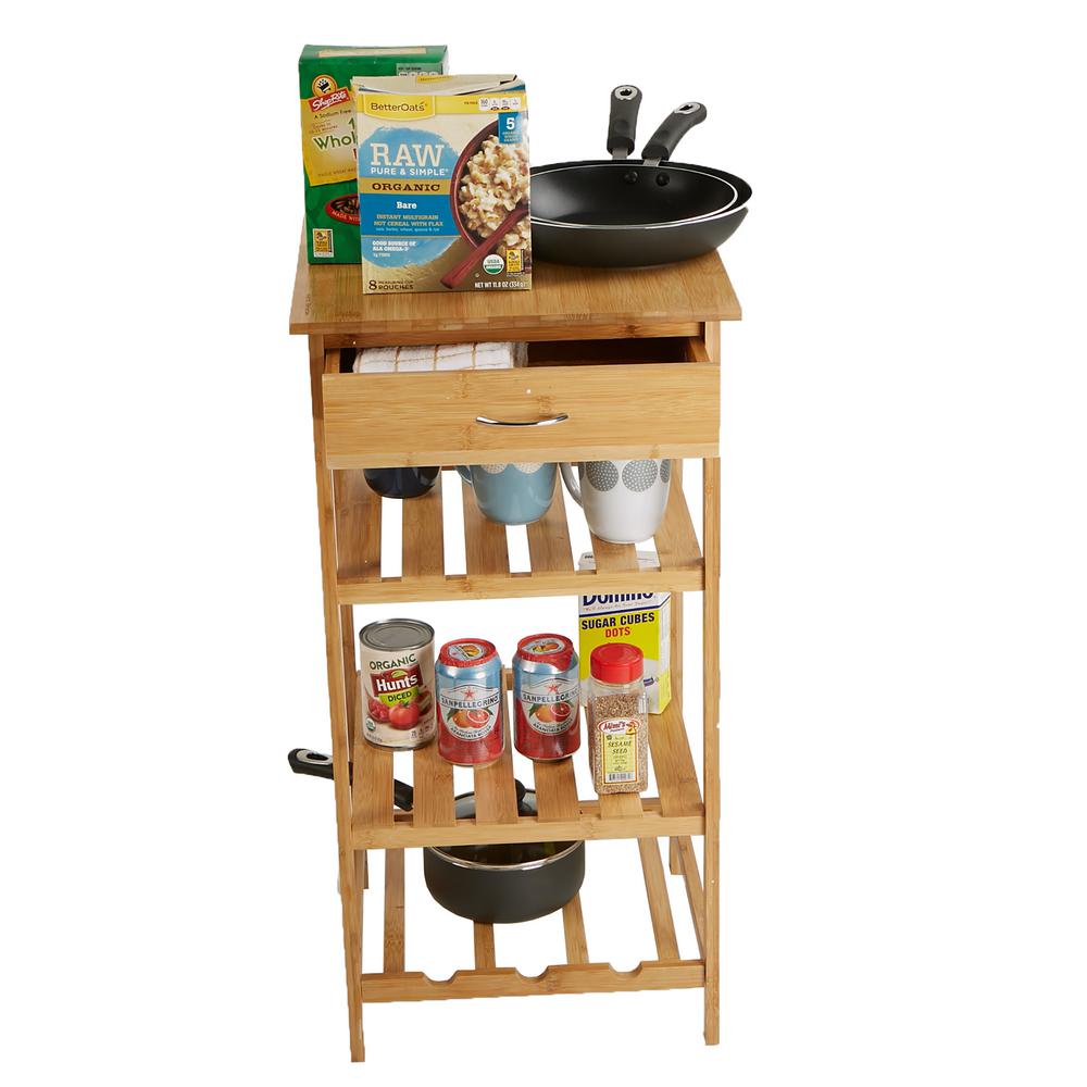 Mind Reader 4-Tier Wood Kitchen Storage Rack with Drawer, Brown