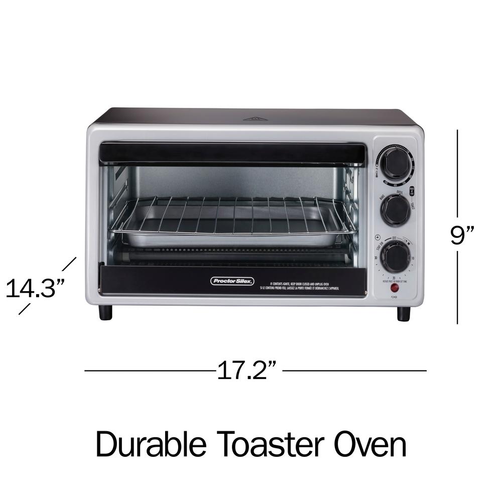 Proctor Silex 1500Watt 6Slice Silver Toaster Oven with Toast, Bake and Broil Settings 31124