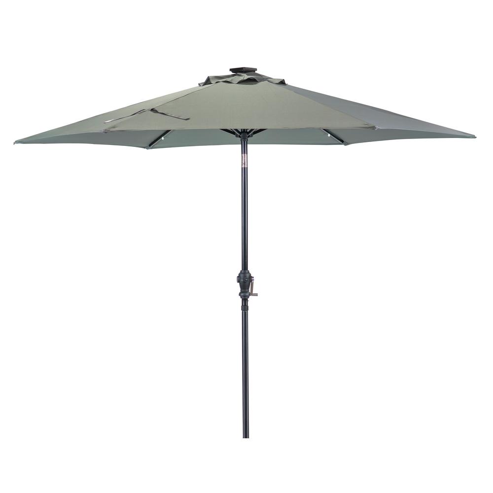 Sun Ray 9 Ft Round Solar Lighted Market Patio Umbrella In Grey 841035 The Home Depot