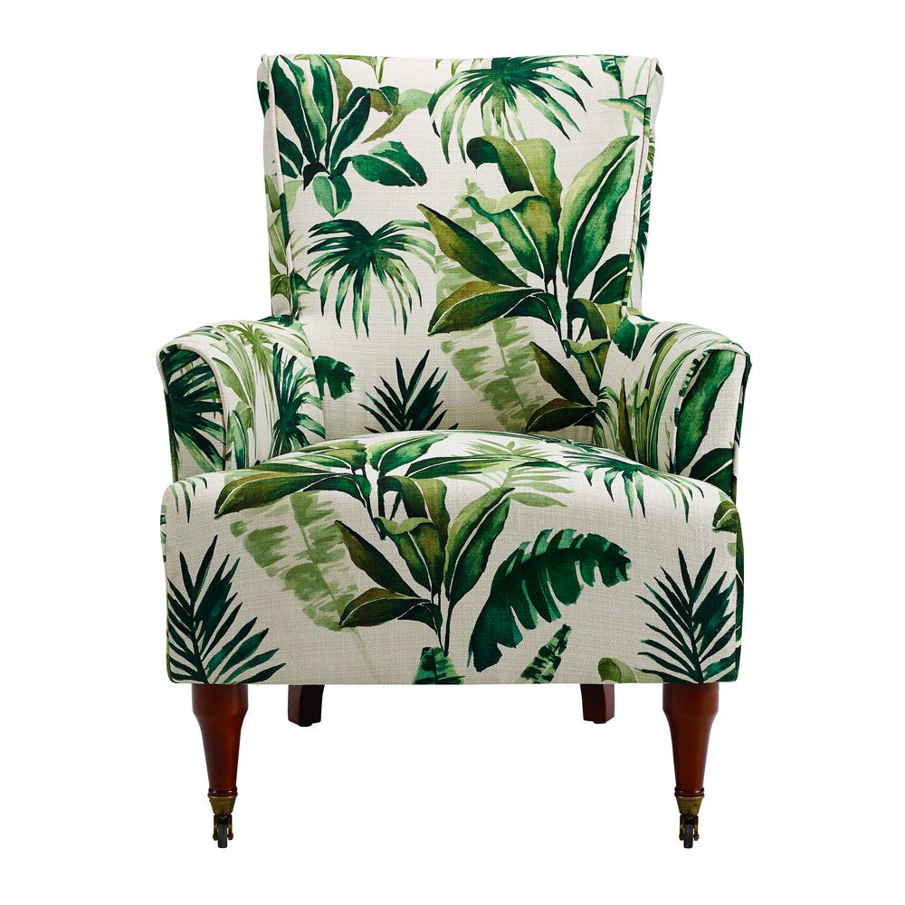Linon Home Decor Junnell Bold Green Leaf Upholstered Arm