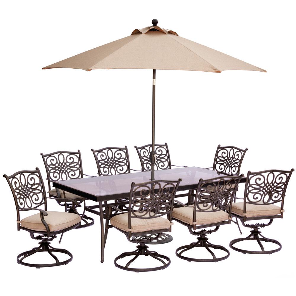 Hanover 9-Piece Outdoor Dining Set with Rectangular Glass Table and Swivels with... by Hanover