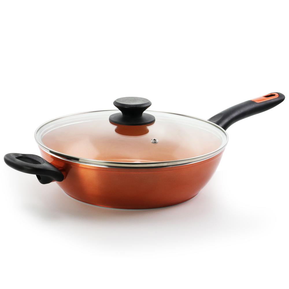 Gibson Home Home Cuisine 3 Qt Aluminum Ceramic Nonstick Saute Pan In Copper With Glass Lid 985112071m The Home Depot