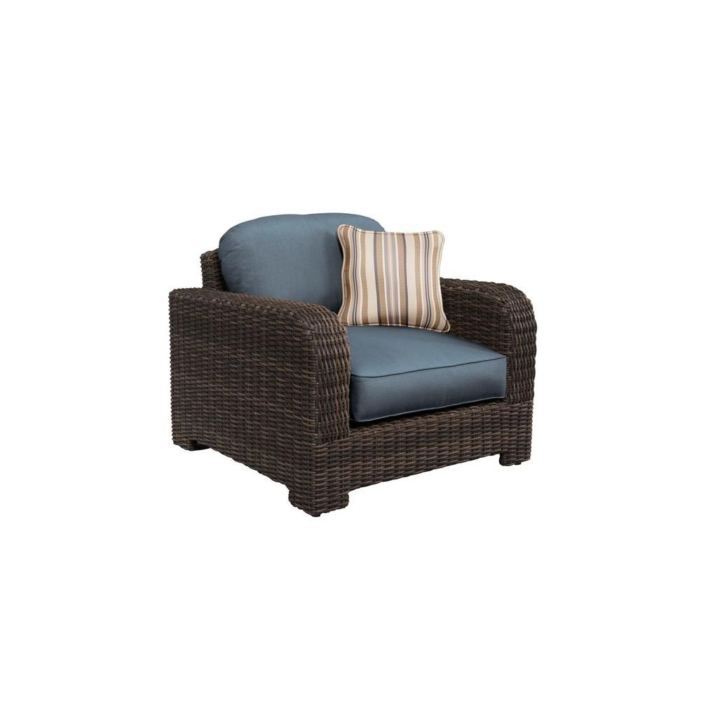 Brown Jordan Norths Patio Lounge Chair With Denim Cushions And Brown Jordan Norths Patio Lounge Chair With Denim Cushions And Terrace Lane Throw Pillow