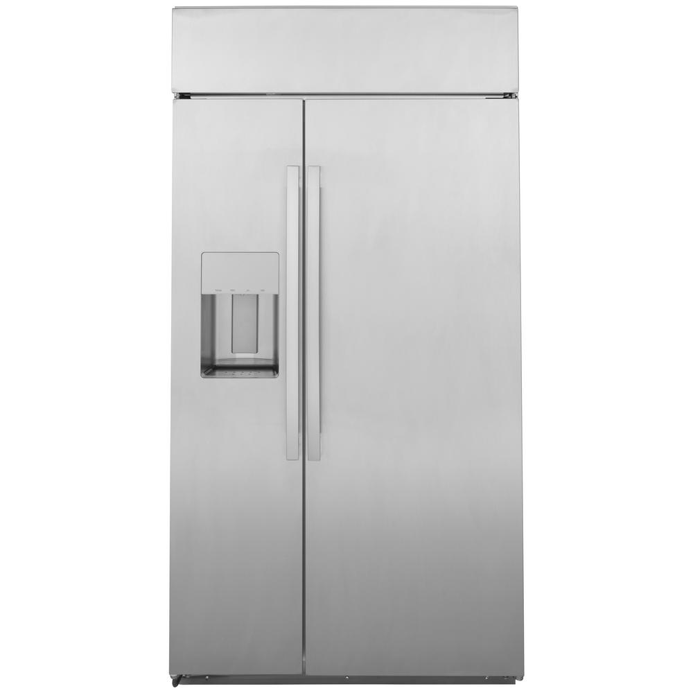 Profile 24.3 cu. ft. Smart Built-In Side by Side Refrigerator in Stainless Steel Silver For Sale