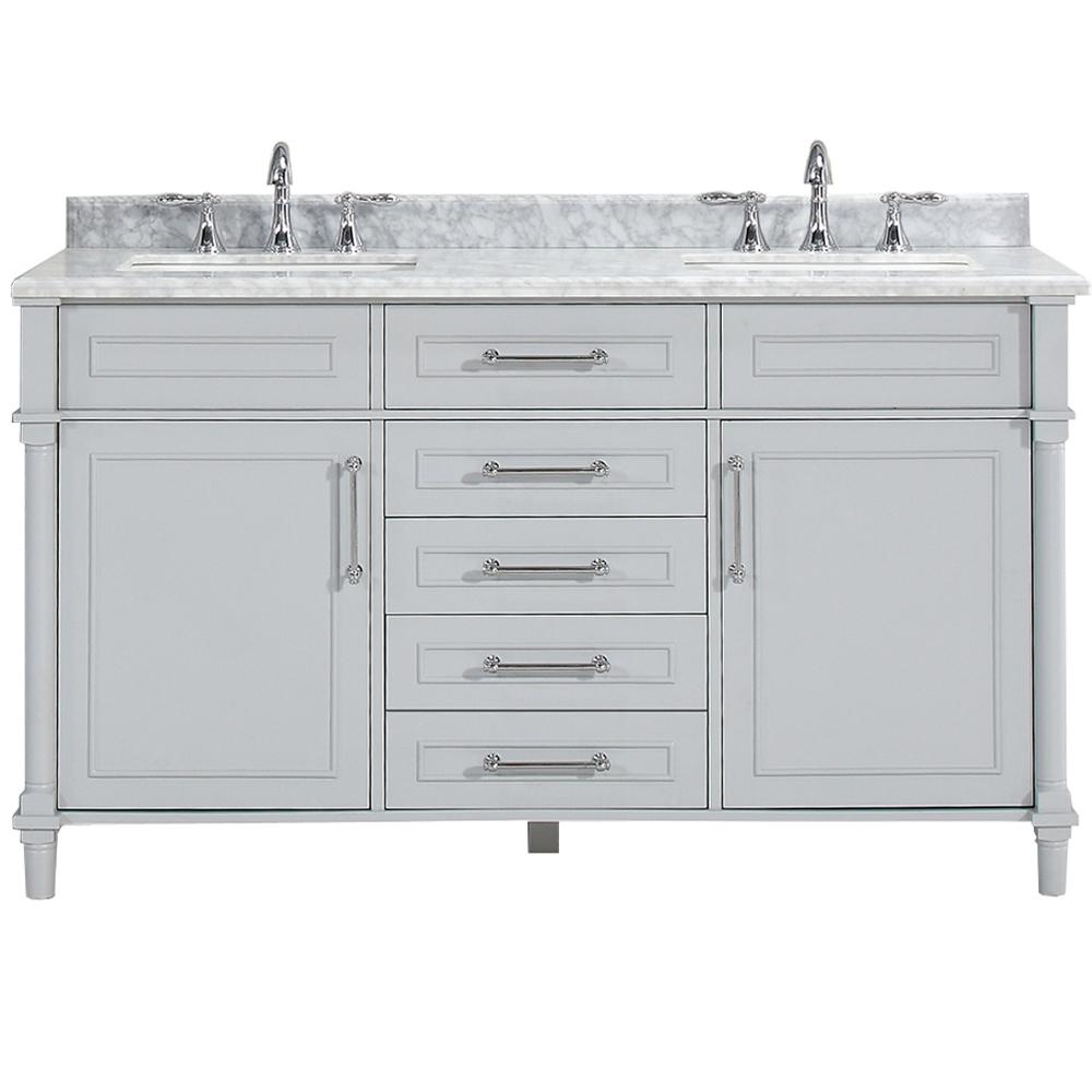 Aberdeen 60 In W X 22 In D Double Bath Vanity In Dove Grey With Carrara Marble Top With White Sinks