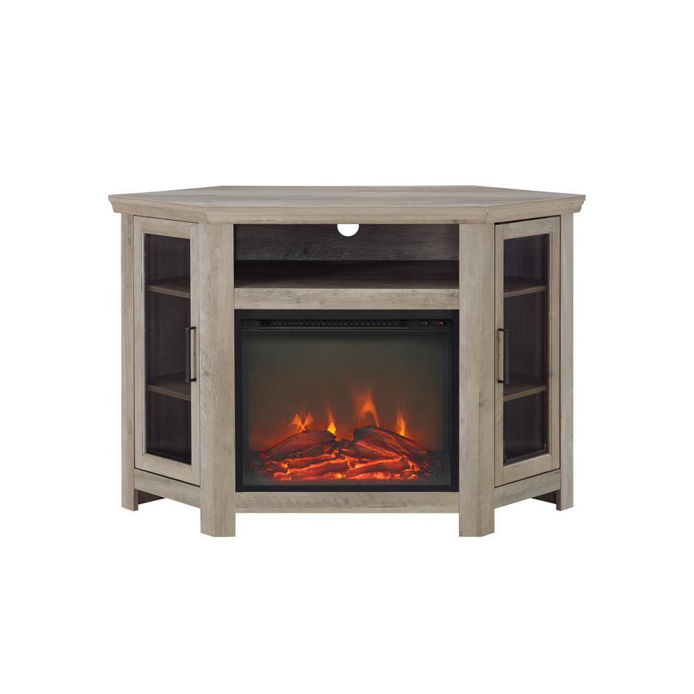 Walker Edison Furniture Company 52 In Grey Wash Classic Traditional Grey Wash Classic Traditional Wood Corner Fireplace Media Tv Stand Console