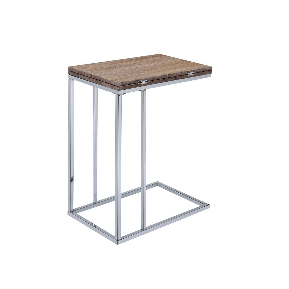 Acme Furniture Weathered Oak And Chrome Denson Side Table