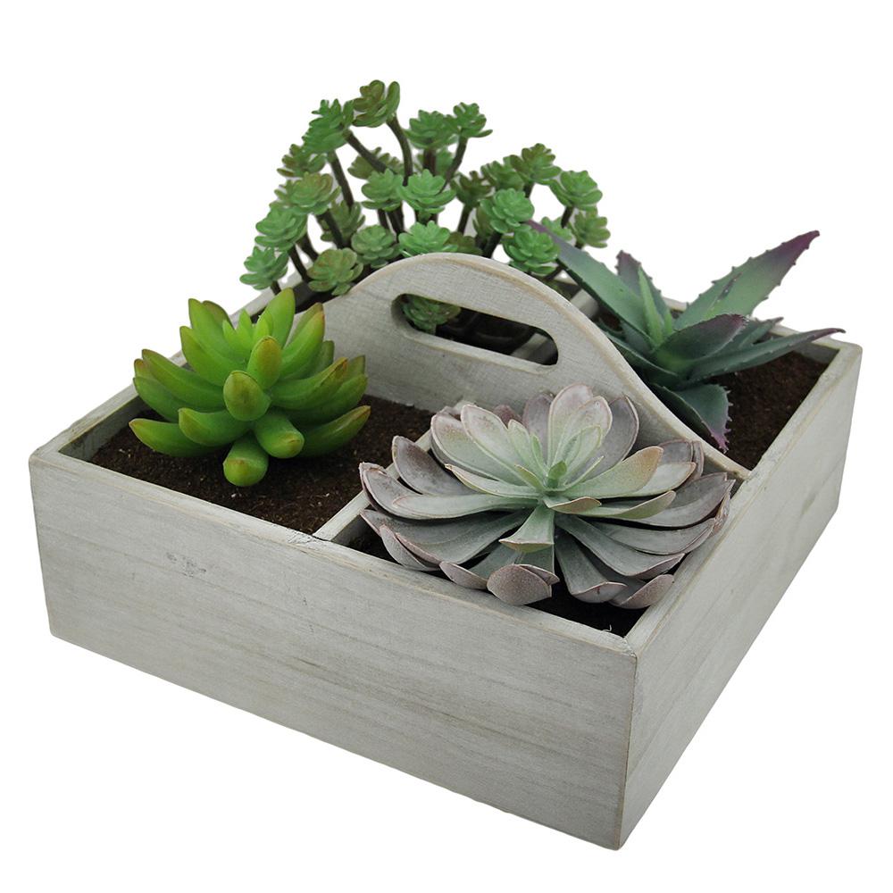 Artificial Succulent Plant Garden In Wooden Box Uma 70007 The Home Artificial Succulent Plant Garden In Wooden Box