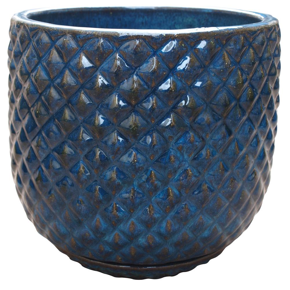 Trendspot 18 in. Pinequilt Blue Ceramic Pot-CR00869S-180M ...