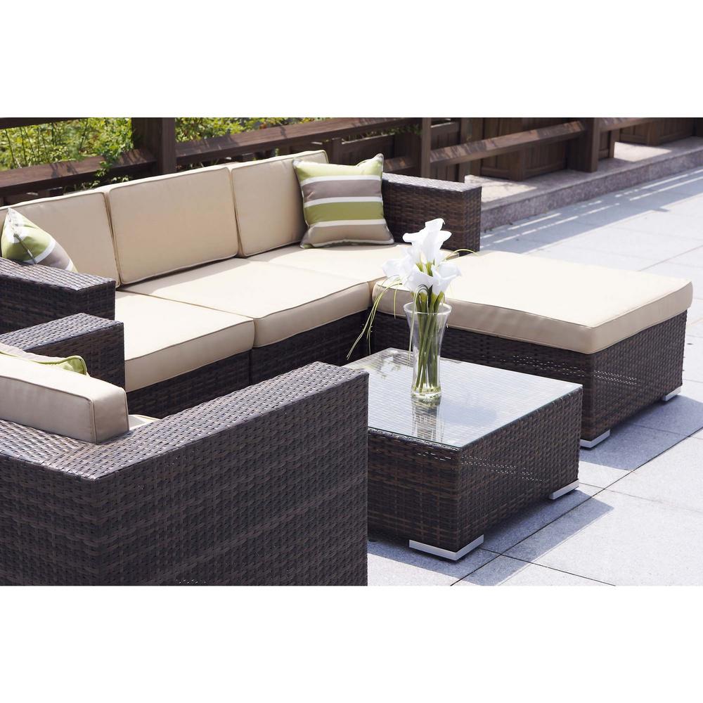 Direct Wicker Cedar 6 Piece Wicker Patio Furniture Conversation Set With Beige Cushions Pas 050 The Home Depot