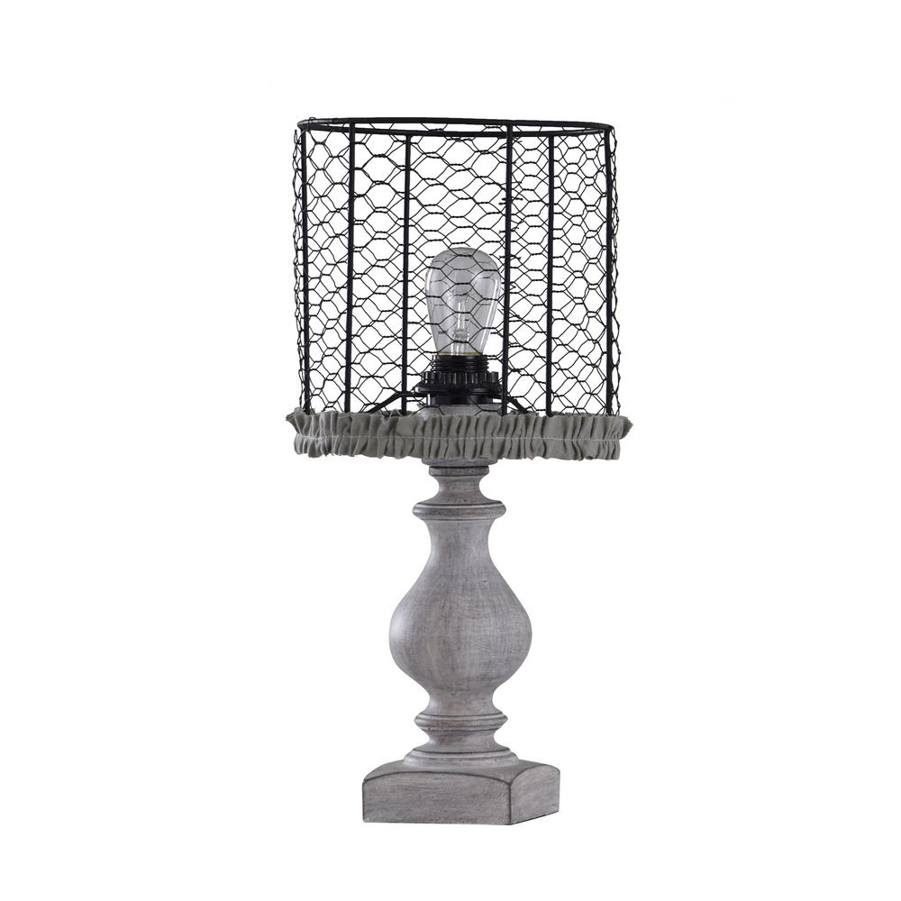 Stylecraft 16 In Grey Wash Table Lamp With Black Metal Drum Shade Table Lamp With Black Metal Drum Shade