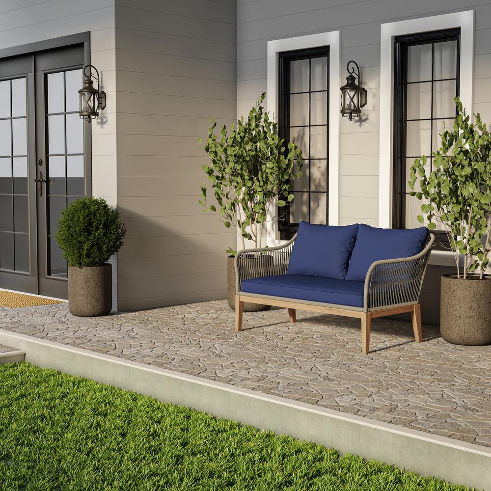 UPC 195367003440 product image for TK CLASSICS Outdoor Wicker Rope, Acacia Wood and Aluminum Loveseat with Navy Blu | upcitemdb.com