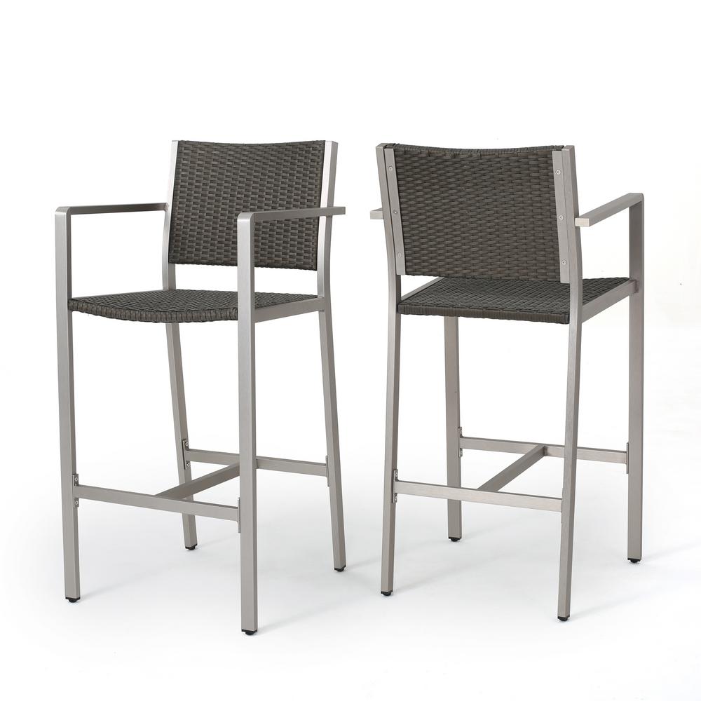 Noble House Cape Coral Wicker Outdoor Bar Stool (2-Pack)-300355 - The