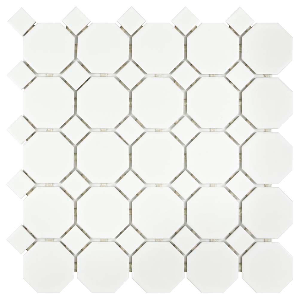 Merola Tile Metro Octagon Matte White With Dot 11 1 2 In X Merola Tile Metro Octagon Matte White With Dot 11 1 2 In X 5 Mm Porcelain Mosaic 9 Sq Ft Case Fxlmowwt The Home Depot