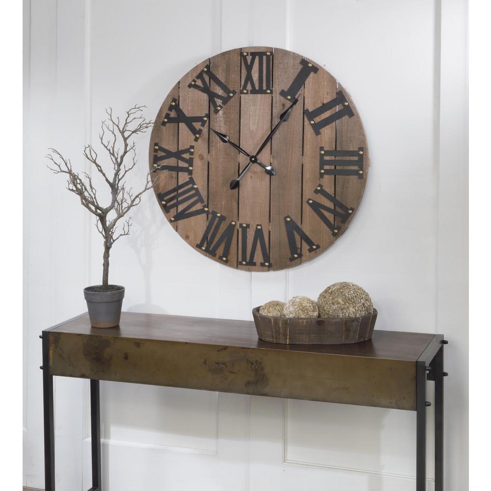 Tripar 31 5 In H X 31 5 In W Large Wooden Wall Clock The Home Depot
