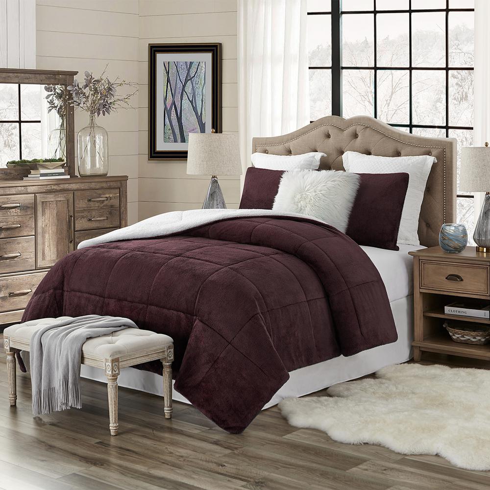 Swift Home Premium Ultra Soft 3 Piece Wine Faux Fur Reverse To