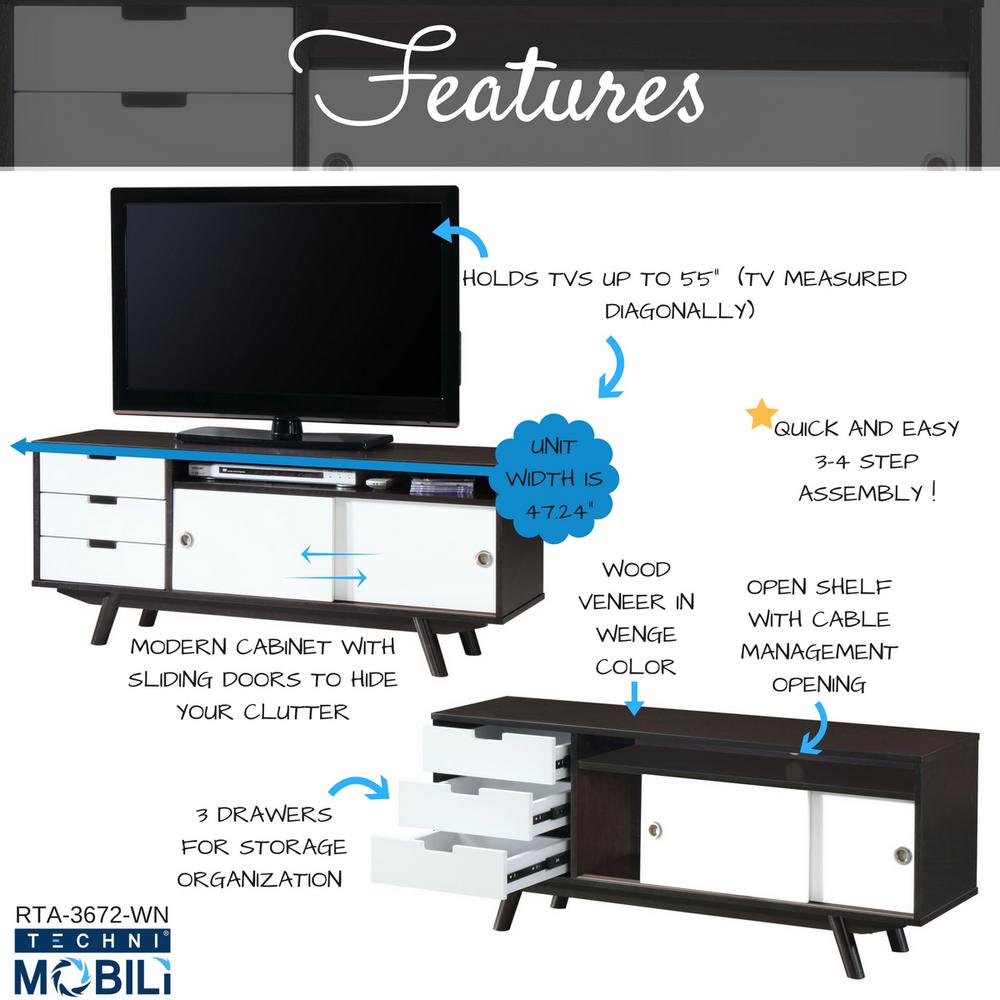 Techni Mobili Wenge Modern Wood Veneer 55 In Tv Stand With